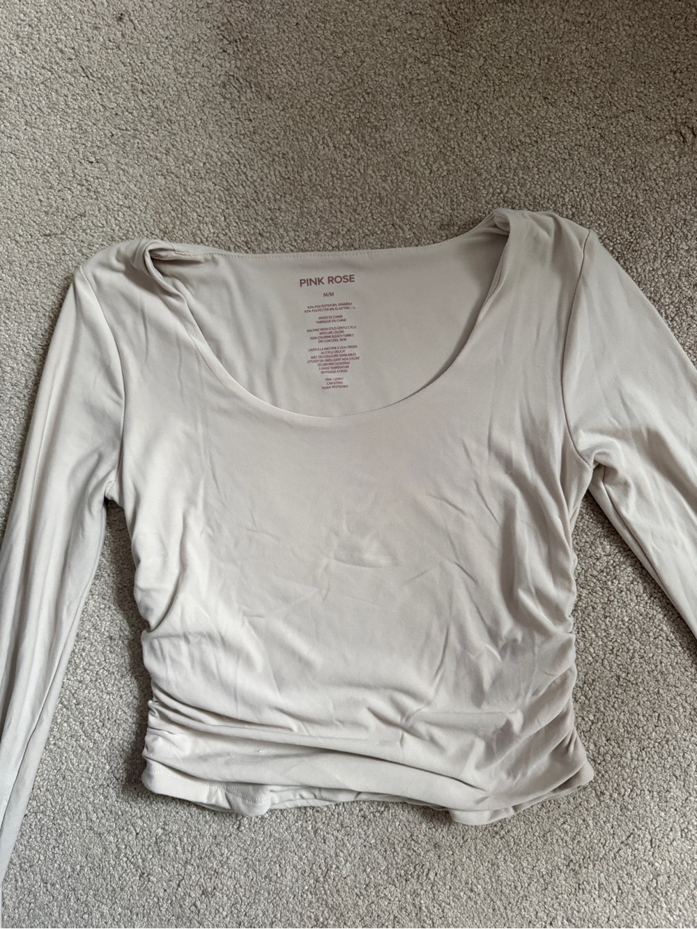 Women’s Rushed Long Sleeve Scoop Neck Top in Cream
